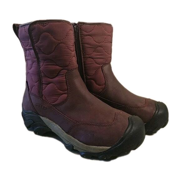 KEEN Womens Betty Waterproof Boot Sz 8.5 Burgundy Leather Insulated Quilted - Picture 1 of 13